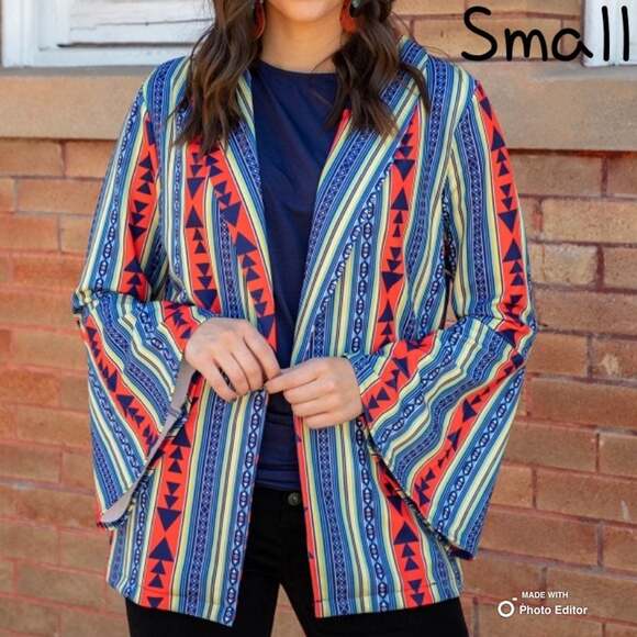 L&B Aztec Bell Sleeve Blazer-Small - Picture 1 of 6